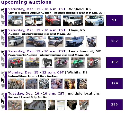 Auction calendar emphasizing upcoming auctions