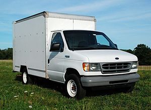 This Ford cutaway van chassis has a delivery t...