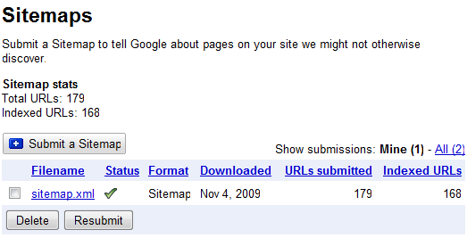 Sitemaps in Google Webmaster Tools
