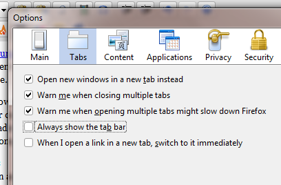 Turn off unnecessary tabs in Firefox